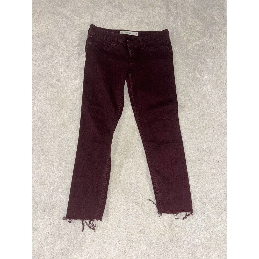 Abercrombie & Fitch Size 2 Red Burgandy Harper Super Skinny Raw Hem Jeans